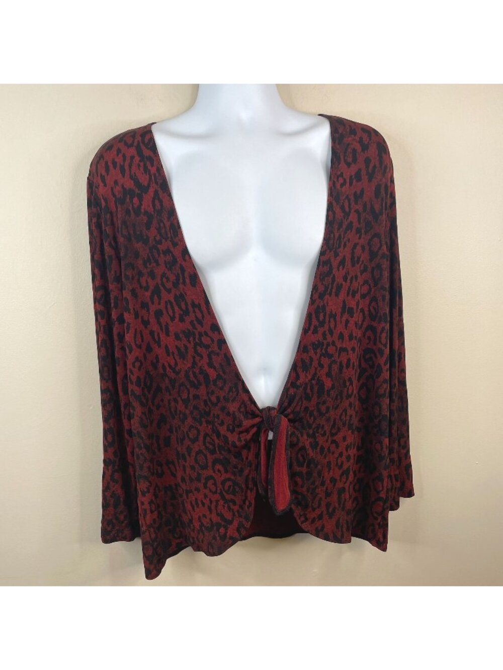 Chico's Travelers Sweater 3 XLarge Cardigan Slinky Tie Front Leopard Jacket